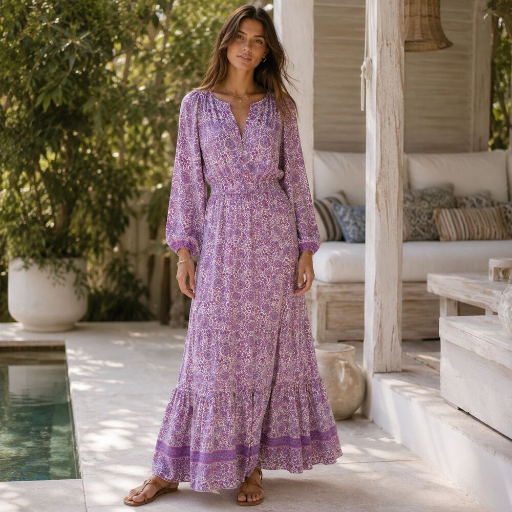 RAGA Women’s‎ New Maxi Dress SMALL Paisley Floral Elastic Waist Boho R5060
